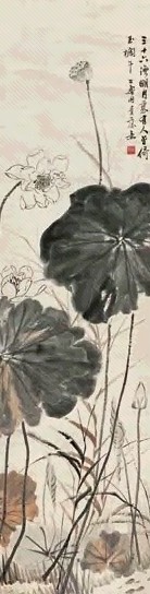 胡公寿 荷花 立轴 设色纸本