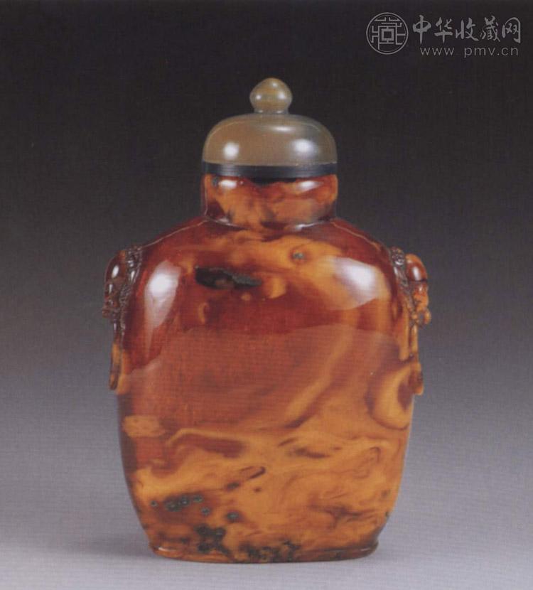 清中期 水晶彩绘庆寿瓜楞鼻烟壶