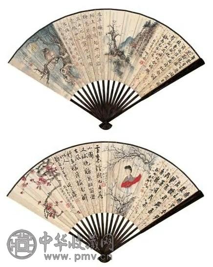 吴野洲 集锦扇 扇面 设色洒金笺
