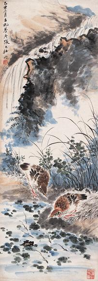 张大壮 1949年作 花鸟 立轴 设色纸本