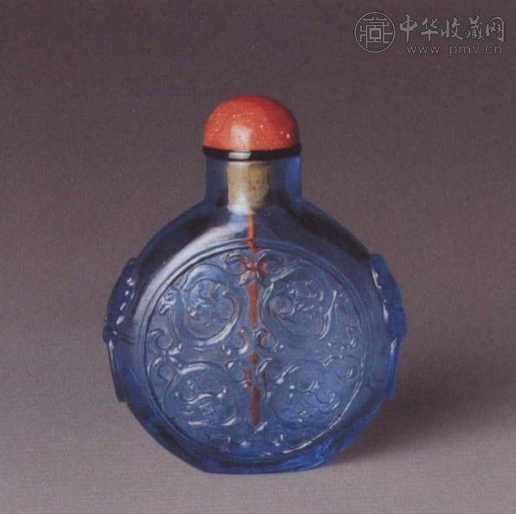 清中期 蓝料雕夔龙纹鼻烟壶