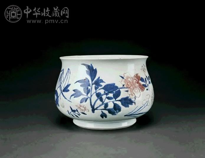 清康熙 釉下三彩花卉纹香炉