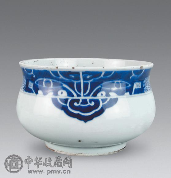 清 青花兽面纹炉