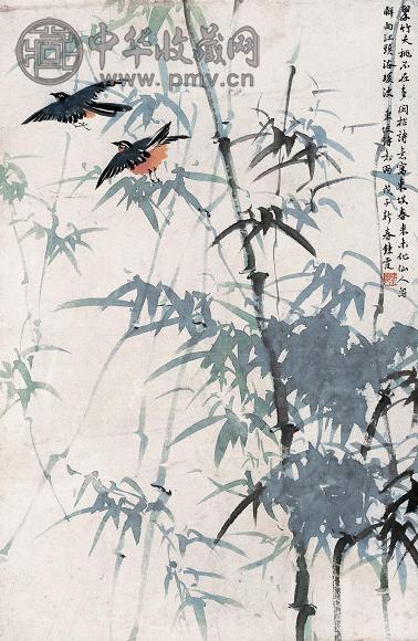 周炼霞 翠竹仙鸟图 立轴 设色纸本