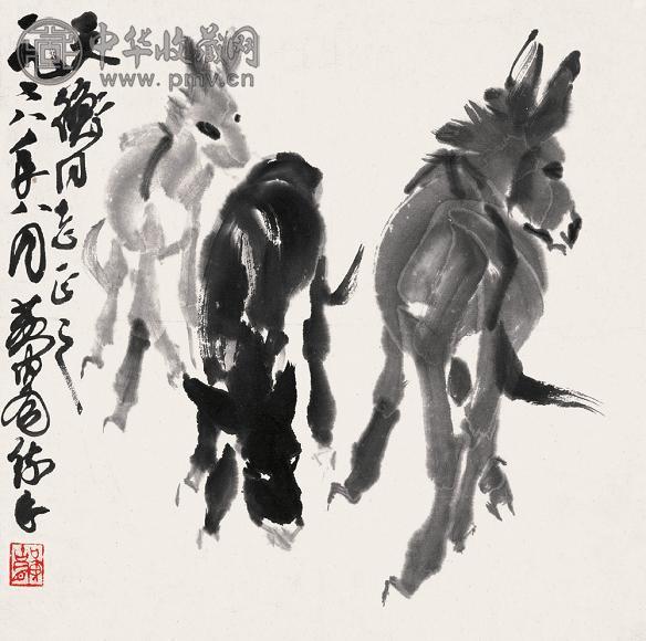 黄胄 1978年作 三驴图 立轴 水墨纸本