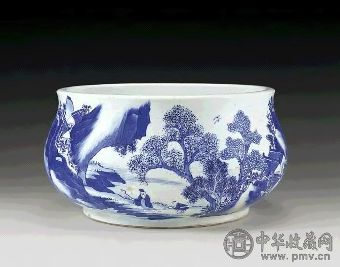 清康熙 青花山水纹炉