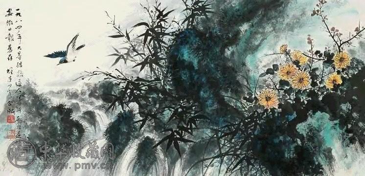 黎雄才 1984年作 幽谷飞禽 镜心 设色纸本