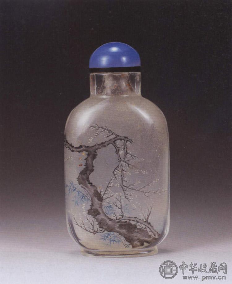 清 水晶内画三友图鼻烟壶