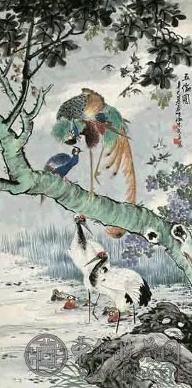 朱文侯 辛巳(1941年)作 五伦图 立轴 设色纸本