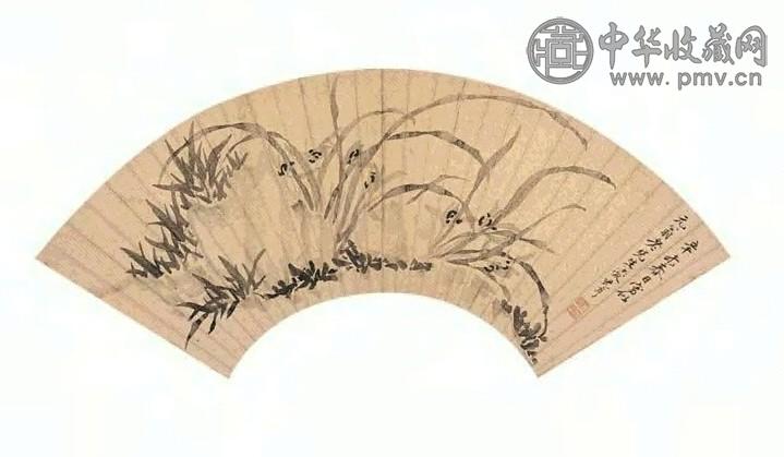 凌光亨 兰石 扇面 水墨泥金笺