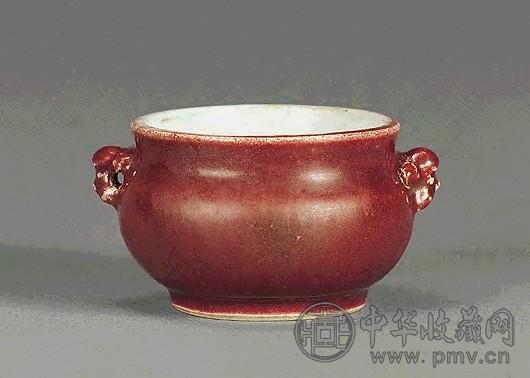 明末 红釉兽耳香炉