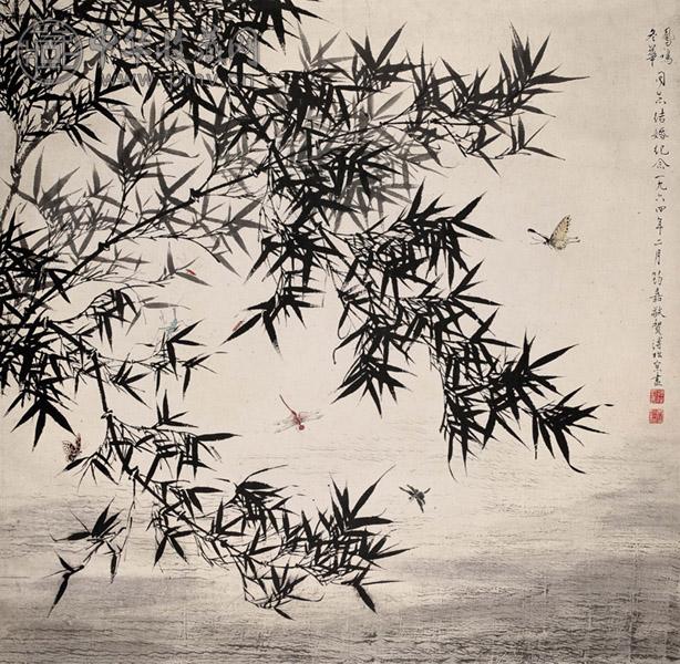 溥佺 竹影摇风 设色纸本