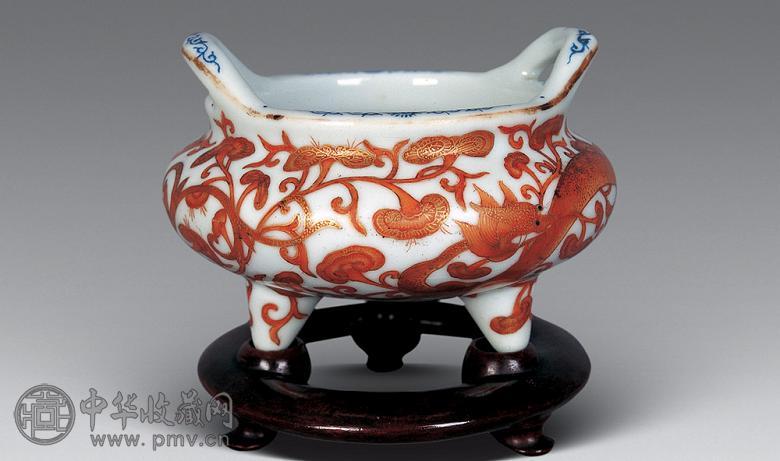 清光绪 矾红描金龙纹炉