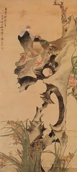 任伯年 己卯秋(1879年)作 花鸟 立轴 设色纸本