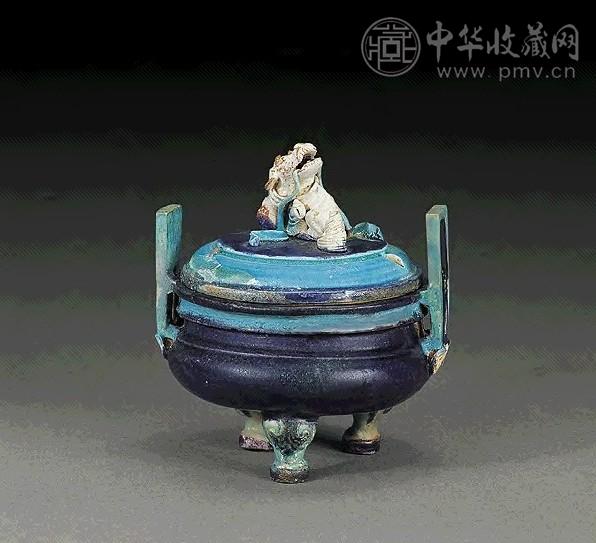 明中期 珐华狮纽双耳香炉