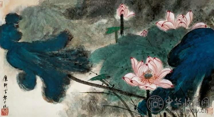 靡耕云 荷 花 横披 设色纸本