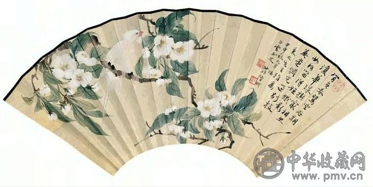 陆抑非 1944年作 花鸟 扇面 设色纸本