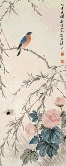 吴青霞 1995年作 芙蓉翠鸟 立轴 设色纸本