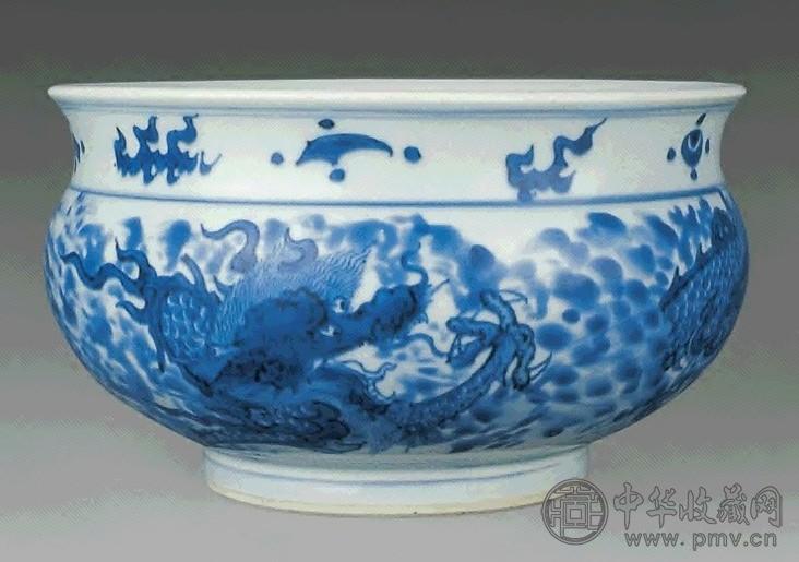 清康熙 青花鱼龙变化炉