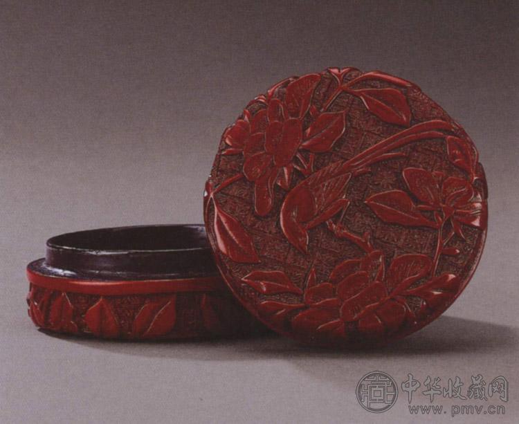 明未 剔红花鸟纹圆盒