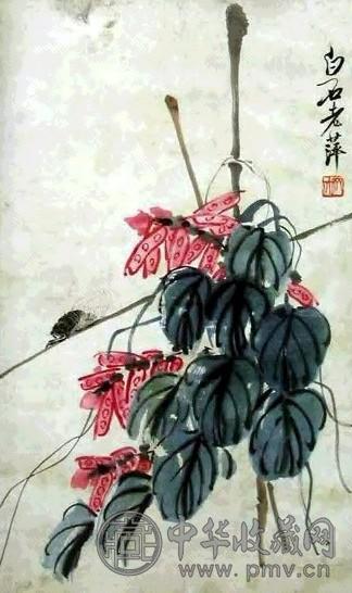 齐白石 花卉草虫 立轴 设色纸本