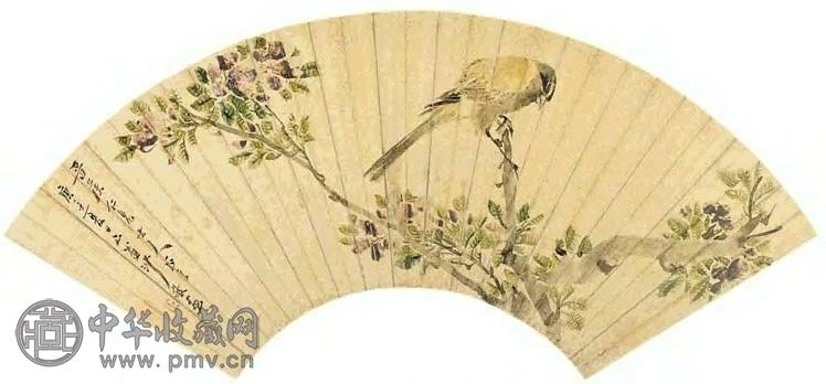 沙馥 桃花黄鹂 扇面 设色金笺