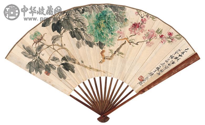 樊浩霖 花卉 成扇 纸本