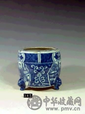 青花三足人物炉