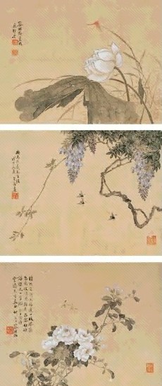 容祖椿 戊午(1978年)作 四时花鸟 镜心 设色绢本