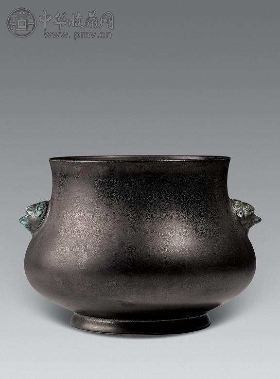 民国 黑釉铺首耳钵式炉