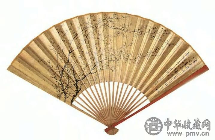 金心兰 1887年作 墨梅图 扇面 水墨泥金笺本