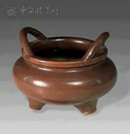 清乾隆 酱釉双耳炉