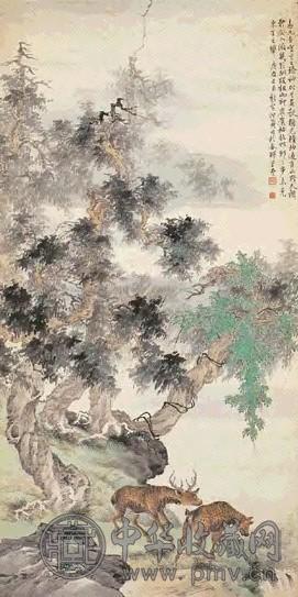 洪庶安 双鹿 镜心