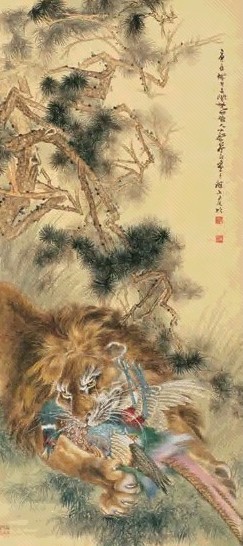 蔡鹤汀 庚辰(1940)年作 雄狮图 立轴 设色纸本