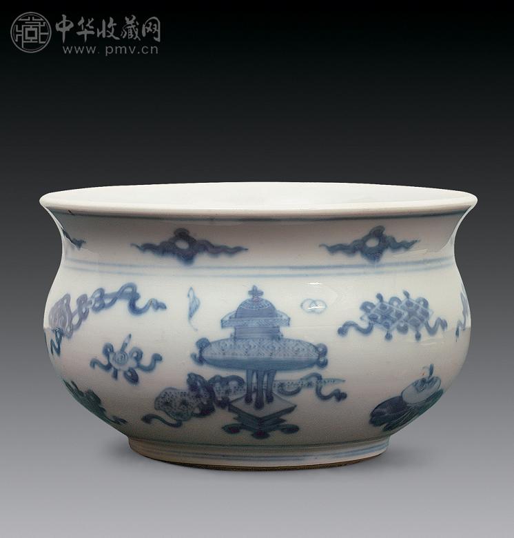 清康熙 青花博古图香炉