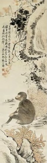 清 张问陶 双猿图 轴