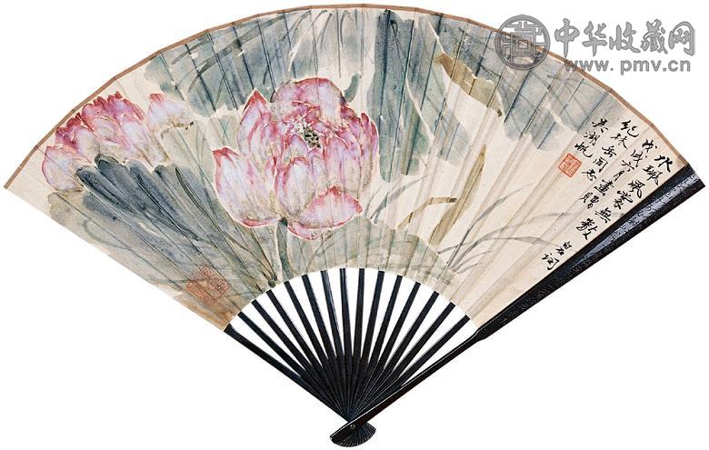吴湖帆 尽花 书法 成扇 设色纸本