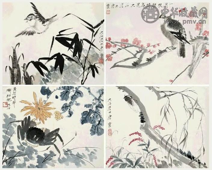 紙本花鳥冊頁 花鸟行书成扇设色纸本水墨纸本Gengchen, 1940 flower and bird