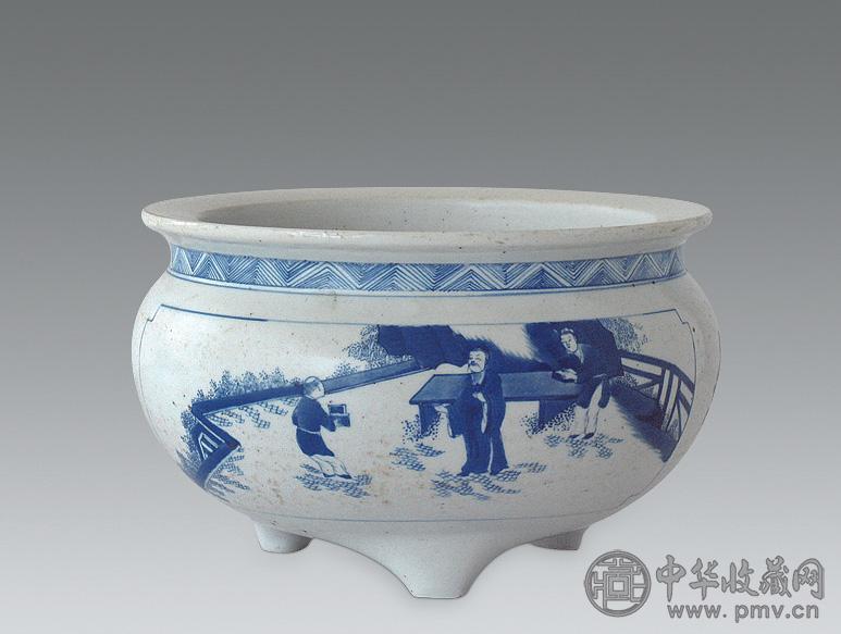 清 青花三星三足炉