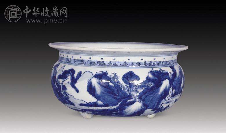 清康熙 青花山水人物炉