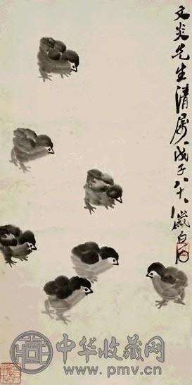 齐白石 邹鸡 镜心