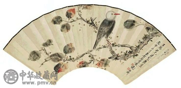 谢稚柳 1956年作 花鸟 扇面 纸本设色