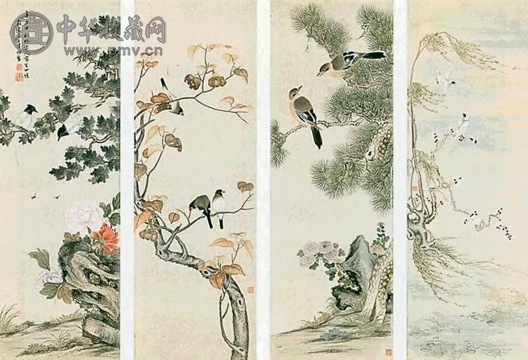 溥僴 1931年作 花鸟(4帧) 镜心 设色绢本