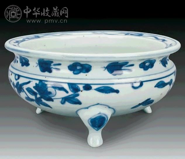 明万历 青花花鸟纹三足香炉