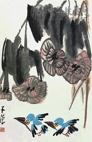 当代 崔子范 荷花翠鸟 轴