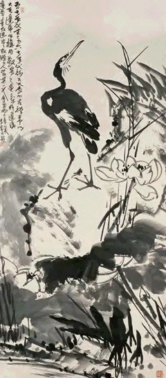 李苦禅 荷花鹭鸶 立轴 水墨纸本