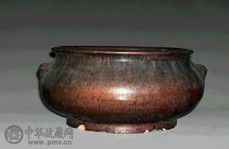 清 紫金釉兽耳炉