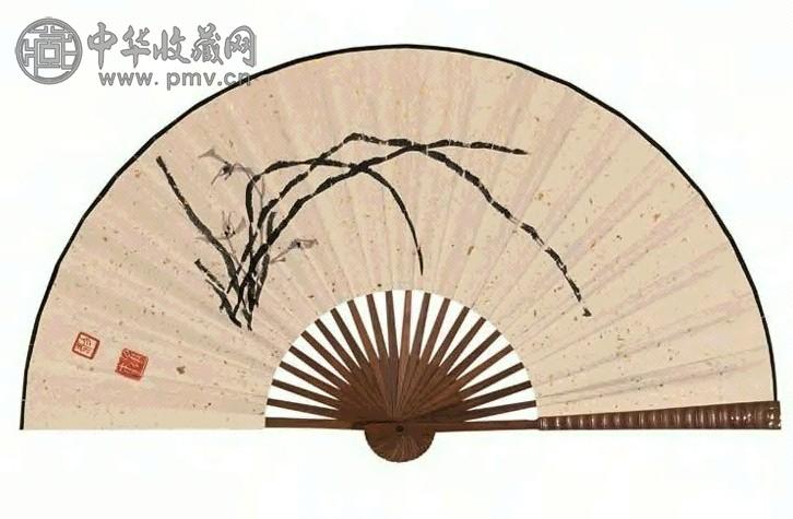 黎雄才 兰花 书法 扇面 水墨纸本