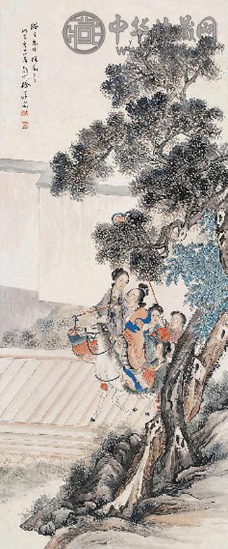 徐小隐 1948年作 游春图 立轴 设色纸本