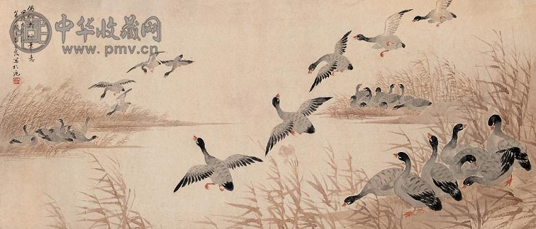 吴青霞 甲戌(1994年)作 芦雁 横幅 设色纸本